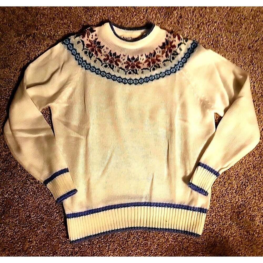 Medium Vintage Adell Barre Sweater Holiday Christmas Sparkly Snowflake White